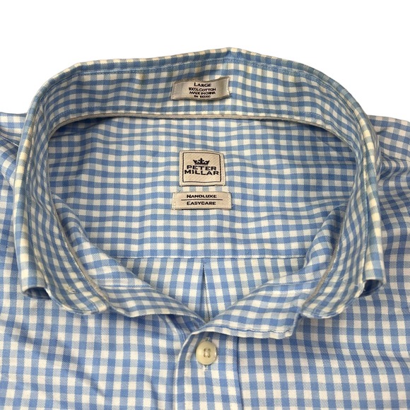 Peter Millar Nanoluxe Easycare blue & white check button up size Large - Picture 4 of 6